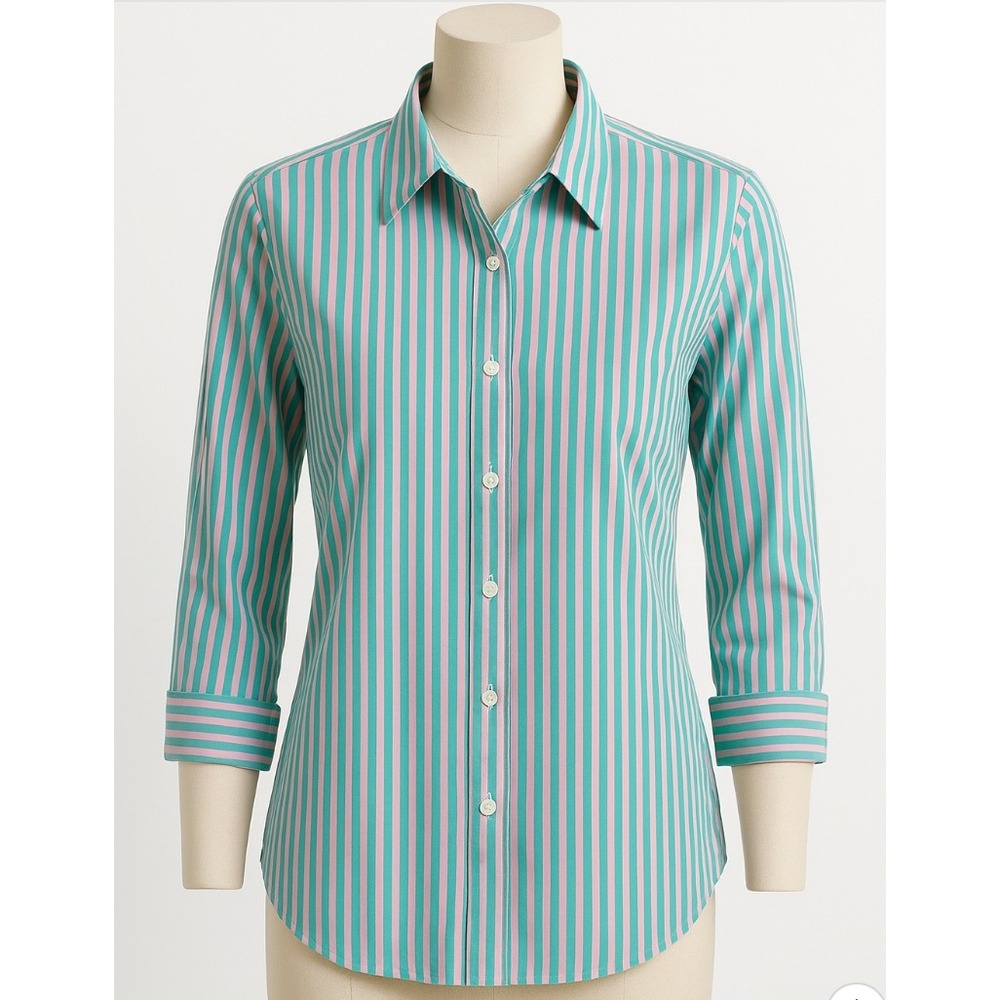 J. Crew Womens Striped 3/4 Sleeve Button Down Shirt Career Casual‎ Top M